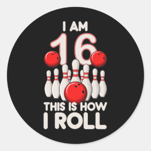 16 jaar oude bowlingfeest 16e verjaardag is hoe ik ronde sticker