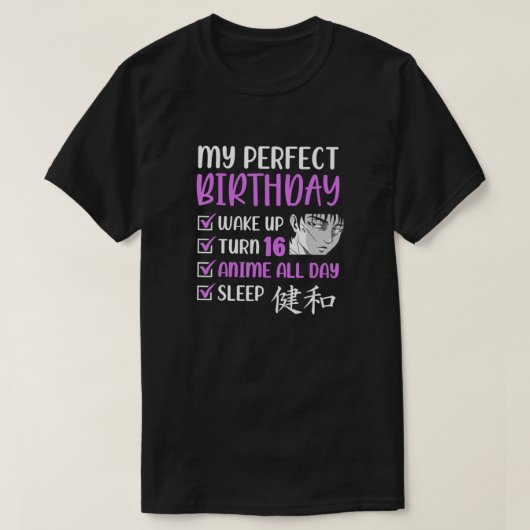 16-jarige Anime Birthday Party 16th Boy Girl Six T-shirt (Design voorkant)