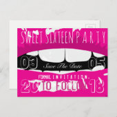 16-jarige partij op de datum roze optillen aankondigingskaart (Voorkant / Achterkant)
