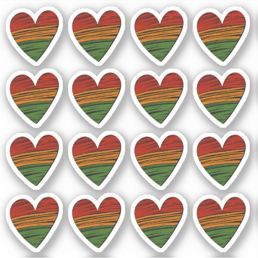 16 Kwanzaa Juneteenth Red Black Green Paint Hearts Sticker (Voorkant)