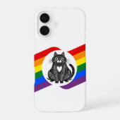 16 LGBT Pride Black & White Folk Art Cat coque iphone (Verso)