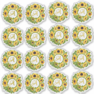16 monogram zonnebloem Stickers 