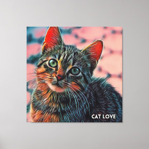 16. Mooie coole, coole, kleurrijke kat  Canvas Afdruk