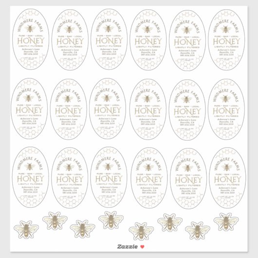 16 of 32oz Waterdichte Queenline Honey Jar Labels (Vel)