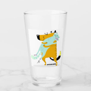 16 oz. Pint glas met hond en kat knuffelen