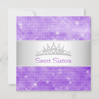 16 Paarse glitter Silver Jewel Tiara Party 1 Kaart