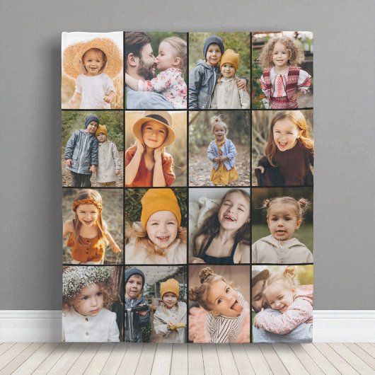 16 Photo Collage Modern Personalized Custom Color Fleece Deken
