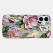 16 Plus Coque iPhone Fleur Rose Élégant Vitrail (Verso Horizontal)