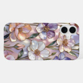16 Plus Coque iPhone Fleur rose vitrail Élégant (Verso Horizontal)