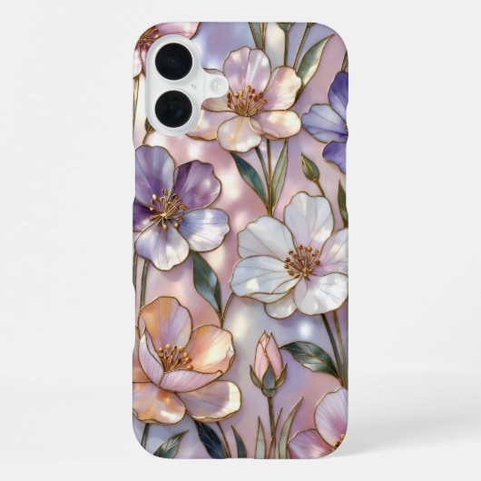 16 Plus Coque iPhone Fleur rose vitrail Élégant (Verso)