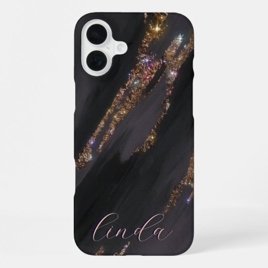 16 Plus Coque Monogrammé Black Gold moderne - Mate iPhone (Verso)