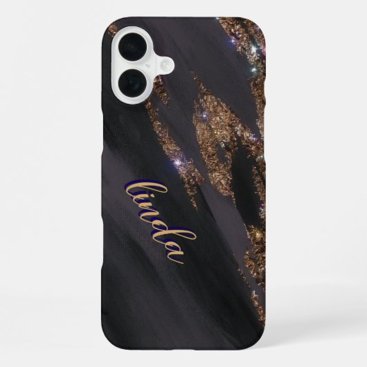 16 Plus Coque Monogrammé Black Gold moderne - Mate iPhone (Verso)