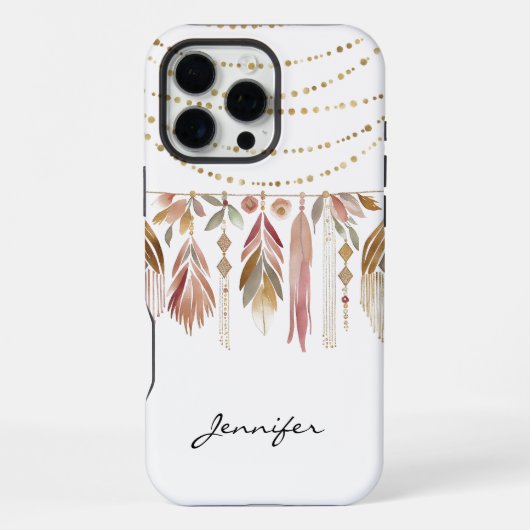 16 Pro Max Coque iPhone à plumes Boho indiennes Groovy (Verso)