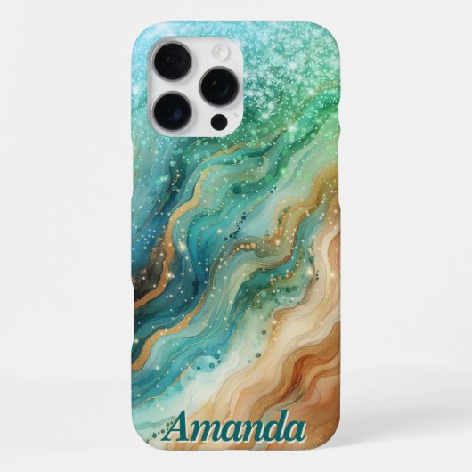 16 Pro Max Coque iphone de nom personnalisé Ocean Swirl (Verso)