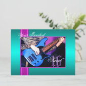 16 Rock Guitar Turquoise Party Invitation (Debout devant)