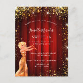 16 rode gouden glitter-kledingfeest uitnodiging briefkaart (Voorkant)