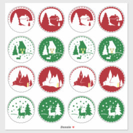 16 Rode groene kerst winter landschappen set Sticker