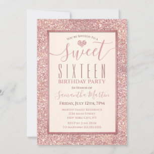 16 Roos Gold Faux Glitter Birthday Party Kaart