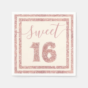 16 Roos Gold Faux Glitter Birthday Party Servet