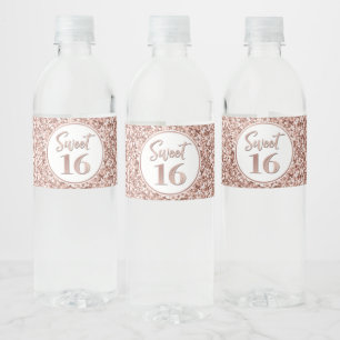 16 Roos op zaterdag Glitter Water Fles L Waterfles Etiket