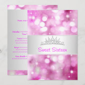 16 roze belletjes Silver Jewel Tiara Party 18 Kaart (Voorkant / Achterkant)