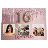 16 roze glitter druppelt foto-monogram 16e groot cadeauzakje (Voorkant)