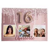 16 roze glitter druppelt foto-monogram 16e groot cadeauzakje (Achterkant)