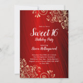 16 Ruby Red Gold Swirls Party Invitation Kaart (Voorkant)