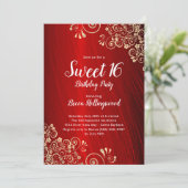 16 Ruby Red Gold Swirls Party Invitation Kaart (Staand voorkant)