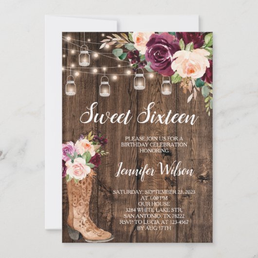 16 Rustic Boho Floral String Lights Invitati Kaart (Voorkant)