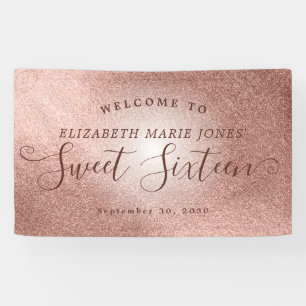 16 september Welkom Roze Rose Gold Glitter Spandoek