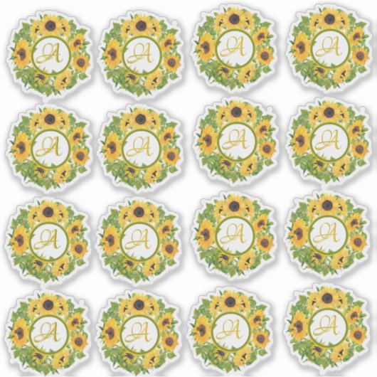 16 Stickers Tournesols Monogrammés personnalisable (Devant)