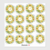 16 Stickers Tournesols Monogrammés personnalisable (Feuille)