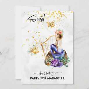 *~* 16 SWEET SIXTEEN Blue Mermaid Floral Birthday Kaart