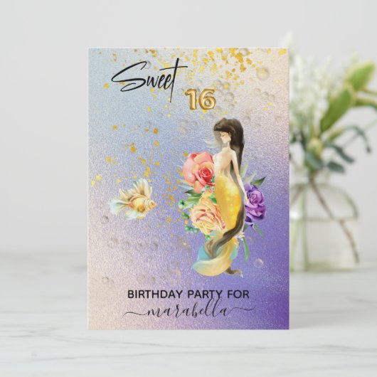*~* 16 SWEET SIXTEEN Floral Mermaid Birthday Kaart (Staand voorkant)