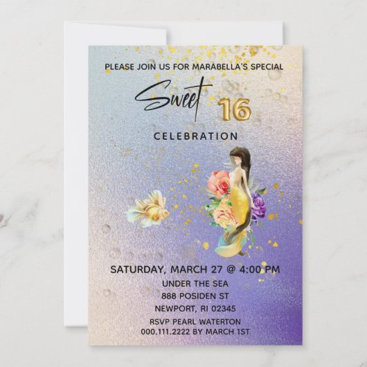 *~* 16 SWEET SIXTEEN Floral Mermaid Birthday Kaart (Achterkant)