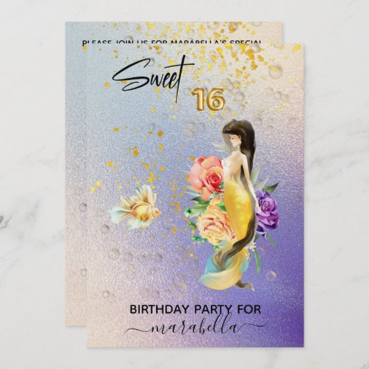 *~* 16 SWEET SIXTEEN Floral Mermaid Birthday Kaart (Voorkant / Achterkant)