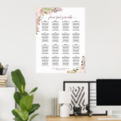 16 Tabel Boho Pink Floral Wedding Seating Chart Poster (Thuiskantoor)