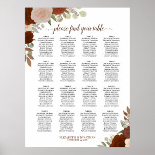 16 Tabel herfst Floral Boho Wedding Seating Chart Poster