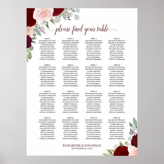 16 Tableau Mariage floral rouge et rose (Devant)
