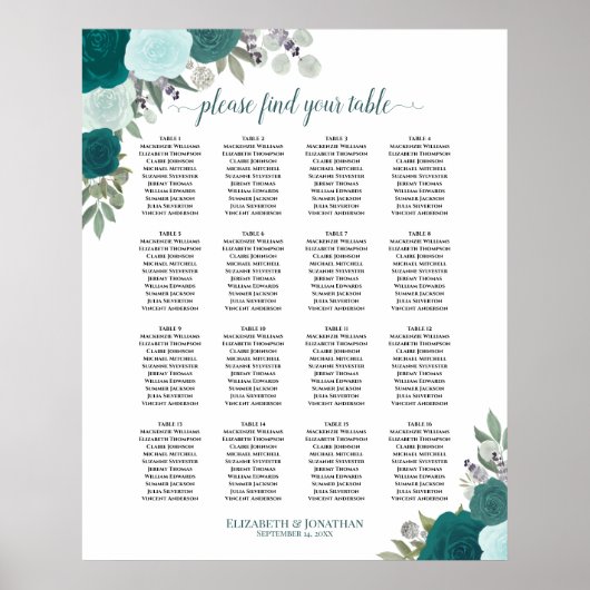 16 Tableau Tableau Turquoise Boho Floral Mariage S (Devant)