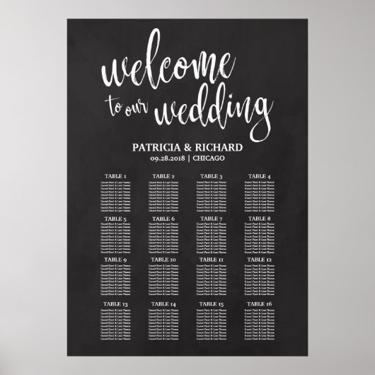 16 Tables Wedding Seating Chart Sign Chalkboard Poster (Voorkant)