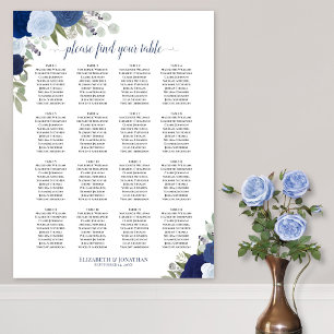 16 Tafel Blauw Boho Bloemige Trouwstoelindeling Poster