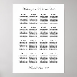 16 Tafel Elegante Minimalistische Zitplaatskaart Poster