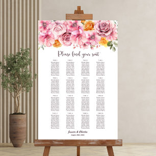 16 Tafel Elegante Roze Bloemige Trouw Zittijd Char Poster