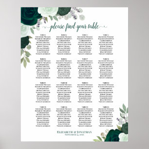 16 Tafel Emerald Boho Bloemen Bruiloft Zitkaarten Poster