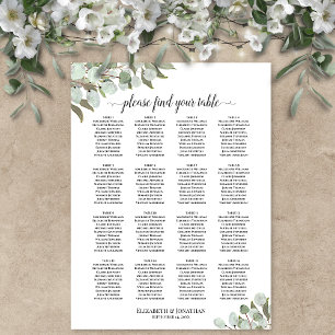 16 Tafel Eucalyptus Takjes Bruiloftstoewijzingskaa Poster