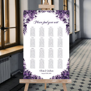 16 Tafel Paarse Bloem Bruiloftstoelindeling Poster