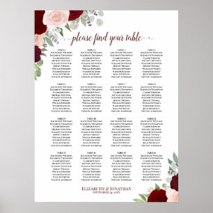16 Tafel Rood & Roze Bloemstuk Bruiloft Zitplaats Poster