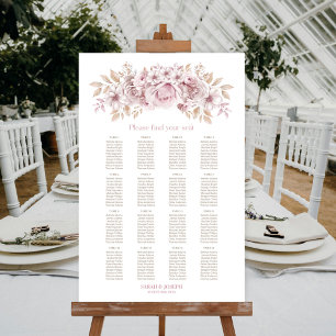 16 Tafel Roze Bloem Bruiloftstoelindeling Poster